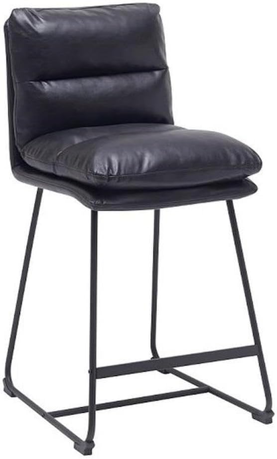 Pemberly Row 26 in Counter Stool Set of 2, Tan Faux Leather Upholstery, Foam-Filled Seat, Full Back, Matte Black Powder-Coated Frame with Footrest, Anti-Slip Floor Protectors, Kitchen or Bar Seating