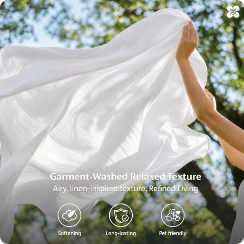 Image of Bedsure PureWoven 100% Washed Cotton Sheets Queen, Linen-Like Feel, 6PCS | Cotton Percale Sheets, Breathable & Relaxed, 18 inch Deep Pocket, Rustic Minimalist Farmhouse Style, Effortlessly Care, White