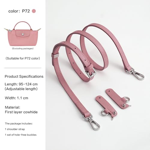 Image of Top-Grain Leather Strap for LongChamp Mini Pouch, Upgraded Buckles Mini Bag Adjustable Crossbody Shoulder Straps Conversion Kit Replacement (Deep Powder, XS)