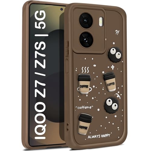 Image of TRUEUPGRADE Back Case Cover Compatible for iQOO Z7 5G / iQOO Z7S 5G | Cute Fun Cartoon 3D Ball | Coffee Silicone Case | Camera Protection | Body Protection | Shock Proof | Color Brown