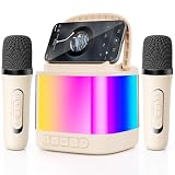 HWWR Mini Karaoke para Niños, Bocina Bluetooth Portátil con 2 Micrófonos Inalámbricos y Soporte para Celular, Regalo Cumpleaños 3-14 Años, para...