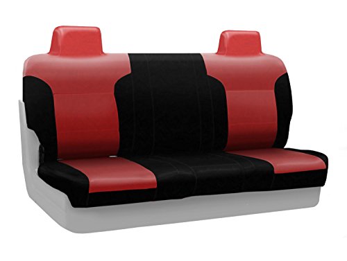 Coverking Custom Fit Front Solid Bench Seat Cover For Select Dodge Ram 2500/3500 Models - Premium Leatherette 2-Tone (Red With Black Sides) #TOP24
