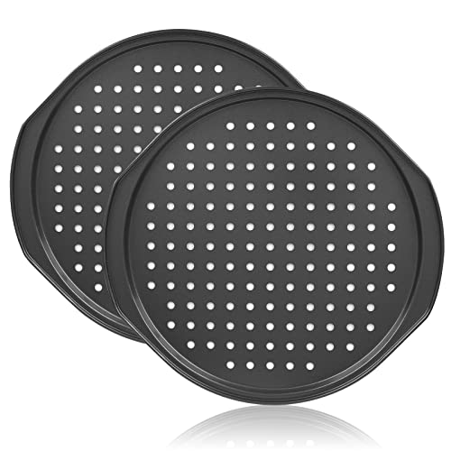 Beasea 2 Pack Non-Stick Pizza Pan, 12 Inch Carbon Steel Pizza Tray With Holes, Round Pizza Bakeware Crisper Pan For Home Baking, Kitchen, Restaurant Oven #TOP7