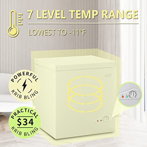 Krib Bling 5.0 Cu.ft Compact Chest Freezer With Basket, Top Door Open Freestanding Deep Freezer With 7 Gears Temperature Adjustment, Ideal For Home, Kitchen, Office, White #TOP1