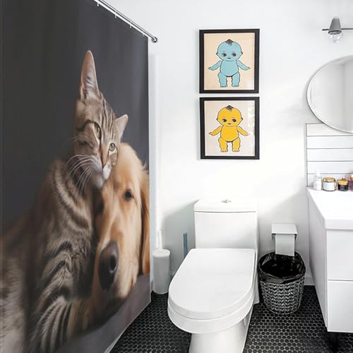 Rideau de douche chien imperméable anti-moisissure en polyester 92x183 cm avec anneaux