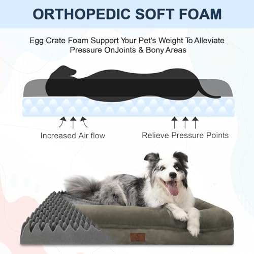 Image of Jumbo Waterproof Dog Bed for Extra Large Size Dogs with Bolster | 360 Degree Bolster Support, Egg Crate Foam, Waterproof Liner, Non-Slip Bottom, Machine Washable Cover, 53 x 42 Inch