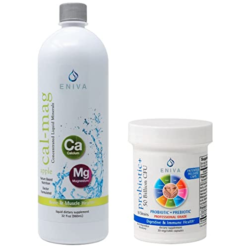 Liquid Calcium Magnesium 32 Oz And Probiotic With Prebiotic 10 Strains 30 Capsules Bundle Eniva Health #TOP30