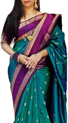 SWORNOF Women's Banarasi silk Saree With Unstitched Blouse Piece