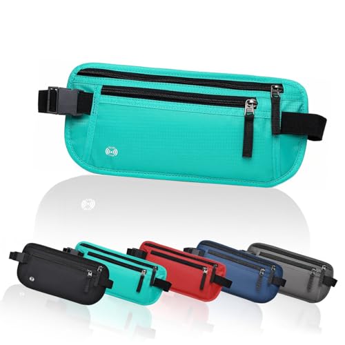 Leiskya セキュリティポーチ ウエストポーチ メンズ レディース RFID スキミング防止 防水 撥水 薄型 軽量 パスポートケース 海外旅行 旅行用 貴重品管理 (グリーン)