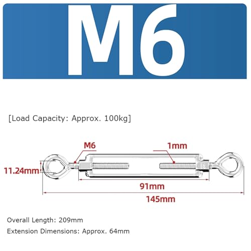 Tensores OO de Acero Inoxidable 304, Tensionador para Cables y Alambres, Uso en Riggería, Cercas y Marino, tamaño M6 miniatura 2