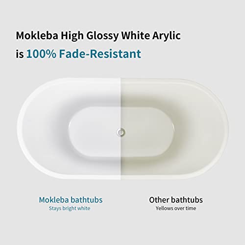 Image of 62 inch Acrylic Freestanding Bathtub, Double Ended Free Standing Tub, Soaking Tub with Integrated Slotted Overflow, Toe-Tap Chrome Drain, cUPC Certified, Glossy White