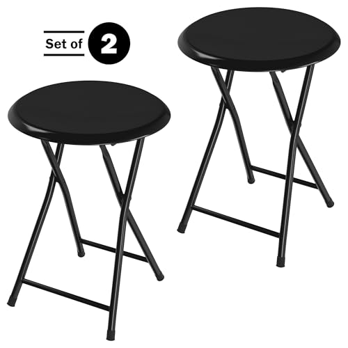 Image of Lavish Home Folding Bar Stool - Set of 2 Heavy-Duty 18-Inch Stool - 225lb Capacity and Padded Seats for Dorm, Recreation or Game Room (Black)