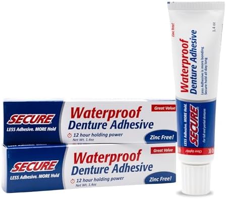 Secure Denture Adhesive Cream, Zinc Free Denture Glue, 1.4 oz, 2 Pack
