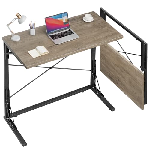 Vantic 31.5' Folding Desk, Foldable TV Tray Table for Eating on Couch, Extra Large TV Dinner Trays, Portable Fold Computer Writing Desk Table for Home Office, Greige