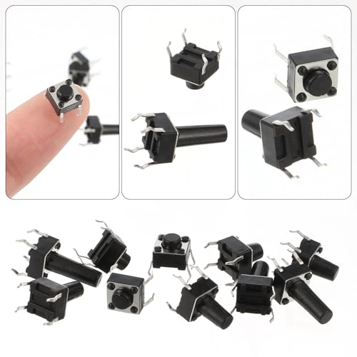 200 Stücke 10 Werte Micro Momentary Taktilen Druckschalter Kit, 6 x 6 mm 4-Poliger Tastschalter Momentaner Taktiler Druckschalter für Leiterplatten Vielseitiges Sortiment für Elektronik Auto Projekte