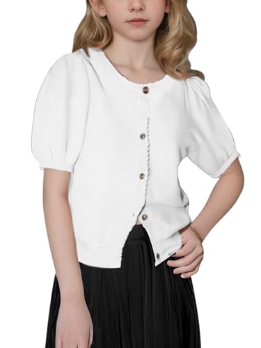 Image of BeautyNee Girls Short Sleeve Cardigan Crew Neck Lightweight Summer Shirts Button Down Knit Shrug Sweater Tops