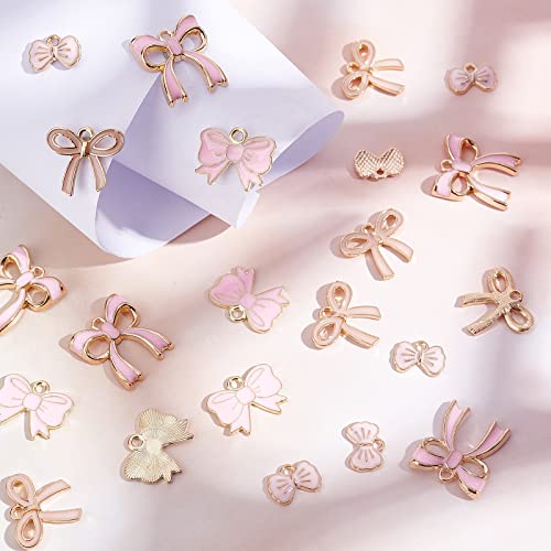 Sunnyclue ENAM-SC0002-72-7SC 1 Box 40Pcs 4 Style Romantic Enamel Flat Bowknot Charms Pink Bow Tie Kawaii Dangle Pendants Bulk For Women Jewellry Making Earrings Necklace Bracelets Valentine'S Day Diy Craftssupplies thumb #3