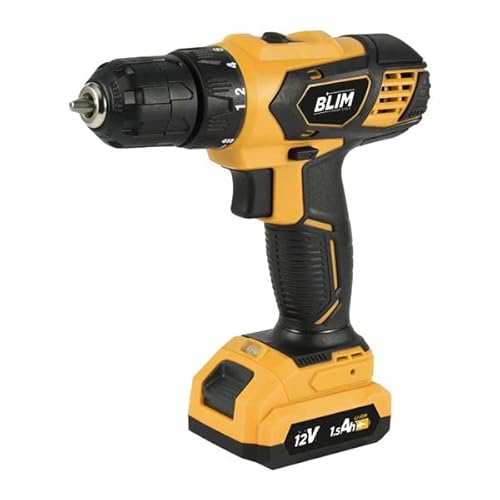 Blim Trapano A Batteria 12 V 1,5 Ah - 28 Nm Di Coppia Massima - 2 Velocità 0-400/0-1500 Rpm - Colore Giallo