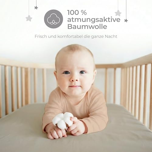 Dreamzie 2er Set Spannbettlaken Kinderwagen 50x83 cm - Baumwolle Oeko-Tex - Bettlaken für Stubenwagen & Reisebett - Grau/Weiß