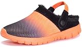 Gaatpot Unisex Adulto Invierno Zapatillas de Casa Antideslizantes Cálido Fluff Pantuflas Zapatos de Casa Interior Suave Algodón Zapatilla Negro&Naranja 45 EU