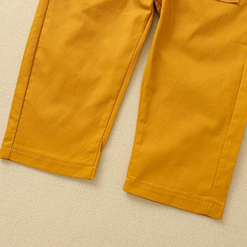 Ynibbim Toddler Kids Baby Girl Boy Overalls Patchwork Color Pocket Trousers Straight Pants (Yellow,3-4T) #TOP5