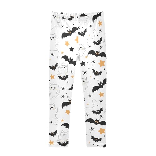 Cute Halloween Ghost Cat Bats Girls Leggings Soft Stretch Workout Yoga Dance Pants for Kids Casual Tights