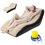 Aufblasbares Sofa mit Fußhocker, Aufblasbarer Sessel, Luftsofa, Aufblasbare Couch für Camping, mit Luftpumpe, Tragbares Beflockter Couch Oberfläche für Innen/Outdoor, Camping, Reisen, Strand (Khaki)