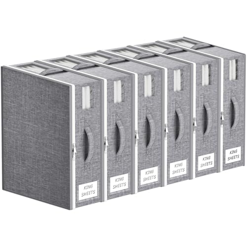 Lifewit 6 Stück Faltbare Aufbewahrungstasche für Bettwäsche Aufbewahrungsbox mit 2 Sichtfenstern und 1 Etikett Organizer für Bettbezüge Decken 38 × 33 × 12 cm