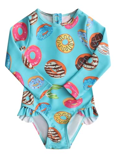 Image of Aisyee Baby Girls One Piece Swimsuits Long Sleeve Rash Guard Swimshirts