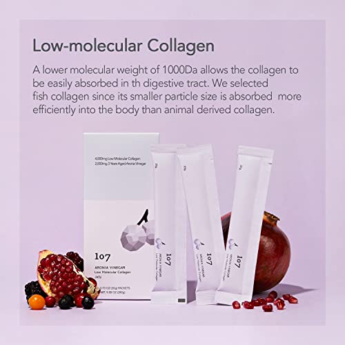 107 Aronia Vinegar Low Molecular Collagen | Collagen Jelly Stick, Vitamins, Hyaluronic Acids, Probiotic, K-Beauty 20G X 14 Pouches #TOP3