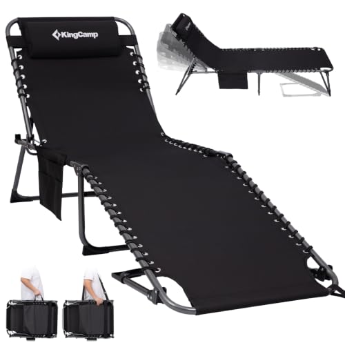 KingCamp Sonnenliege Klappbar 5-Position-Verstellbare, bis 180 kg, Schwarz