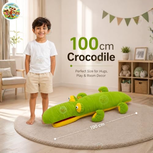 Image of Crocodile Plush Soft Toy 100 CM for Kids | Ultra Soft Stuffed Crocodile Pillow | Premium Plush Animal Cushion | Hugging Sleeping Companion | Birthday Gift for Boys & Girls | Green