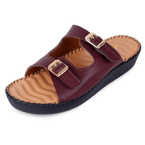 Image of TRASE Orthopedic Extra Soft Double Strap Slippers for Women Footwear | Arch Support Adjustable Strap Cushioned Wedges Doctor Sandals | Comfortable & Lightweight