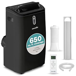 SereneLife 14000 BTU Portable Air Conditioner - 3-in-1 Compact Standing Air Conditioner for Room Up to 400 Sq. Ft. - Floor AC Unit with Remote Control - Universal Casters, Window Mount Kit
