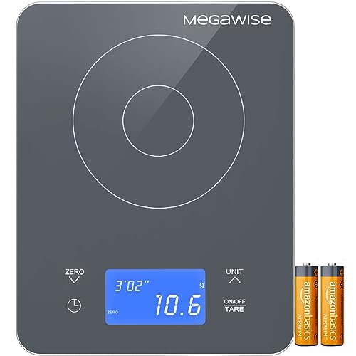 MEGAWISE Pro Coffee Scale,High Precision to 0.005oz, Battery Power Supply, Waterproof Tempered Glass, 4 Weighing Modes, Professional Coffee Brewing Timer