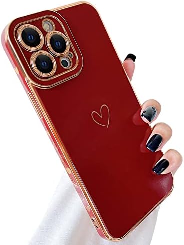 SmoBea Compatible with iPhone 13 pro case,Heart Pattern Cute Girls for Women Plating case,Soft TPU Full Camera Shockproof Protective Case for iPhone 13 pro 6.1 inch(Pink)