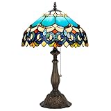 ZJART Tiffany Table Lamp Stained Glass Lamp 12X12X19 Inch Antique Reading Light (Blue Jewelry Baroque)