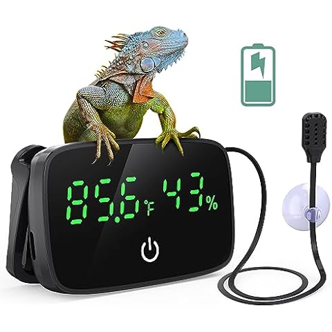 PAIZOO Reptile Thermometer Hygrometer, LED Digital Terrarium Thermometer and Humidity Gauge Snake Tank Accessories with USB Charging for Bearded Dragon, Tortoise, Reptile Tank, (Include 31.5'' Cable) Cover