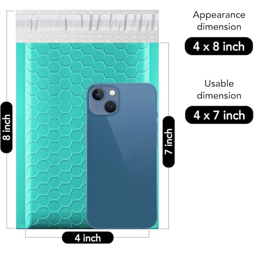 Image of Fuxury Teal Bubble Mailers 4x8 inch 800 Pack, Waterproof Padded Envelopes Self Seal Bubble Envelopes, Padded Mailers for Small Business, Envelope Mailers Usable Size 4x7 inch