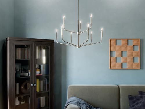 Kichler Madden 9-Light 2-Tier Chandelier, Soft Modern Light in Brushed Nickel, Sloped Ceiling Compatible, for Entryway, Breakfast Nook or Laundry Room (25.5" x 32"), 52720NI by Kichler - Used condition - Image 3