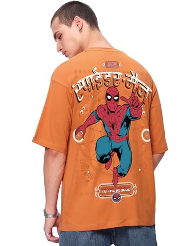 Image of Bewakoof Official Marvel Merchandise Men's Ombre Oversized Fit Half Sleeve Round Neck Cotton Jersey T-Shirt