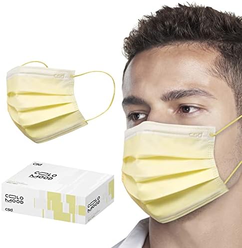 CSD Colo Mood Disposable Face Mask, 3 Ply Filter Protection with Colored Elastic Earloop, Breathable and Comfortable for Adult, Calla Yellow 30 Pcs/Box