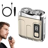 Electric Foil Shaver for Men – Portable Cordless Razor with 2 Floating Blades, 9000 RPM High-Speed Motor, LED Display & USB-C Fast Charging – Ideal for Travel, Home & Daily Grooming (Golden)
