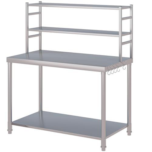 Image of Stainless Steel Prep Table 48 inchx24 inch with 2 Adjustable Shelves Heavy Duty Commercial Kitchen Work Table Countertop for Garage Home Restaurant Warehouse