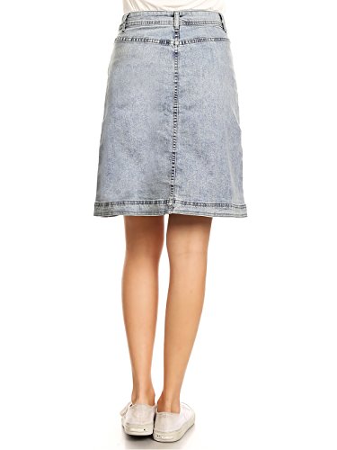 Anna-Kaci Womens Vintage Stretch Denim Jean Button Flare Skirt with Side Pocket2