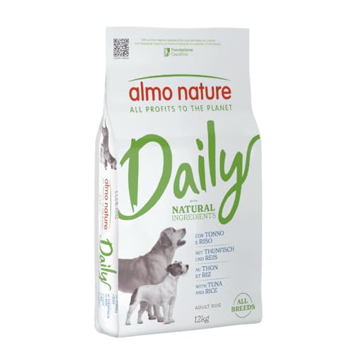 Almo Nature Daily - Crocchette per Cani Adulti All Breeds - Gusto Tonno e Riso - Cibo Secco Completo e Bilanciato - Sacco da 12 kg