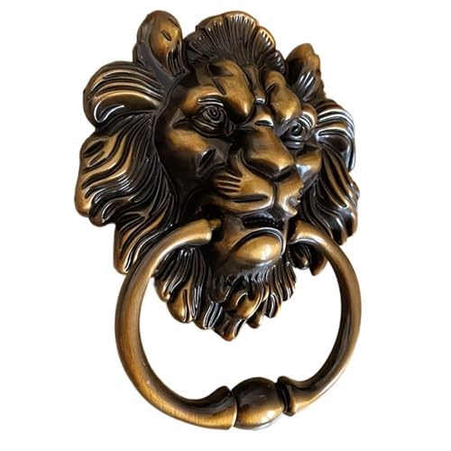 Heurtoir Forgé à La Main, Heurtoir De Porte Antique En Bronze Forme Tête Lion - Finition Métal Poli, Commande Tactile Et À Distance, Grande Poignée Boucle Suspendue