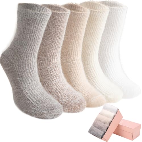 Image of SISOSOCK 5 Pairs Fuzzy Soft Cozy Comfortable Socks for Women, Casual Sleep Comfy Socks, Perfect Warm Winter Gifts for Women