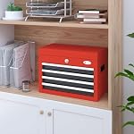 DURHAND 4 Drawer Lockable Tool Box with Metal Latch Closure and Ball Bearing Slides, 18" Portable Tool Chest with Powder Coated Finish for Garage, Household and Warehouse, Red
