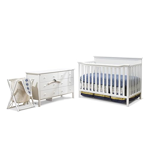 Image of Sorelle Furniture Berkley Elite 3-Piece Nursery Set with 4-in-1 Convertible Crib, 6-Drawer Dresser, and Baby Hamper, Baby Furniture Made of Wood, Non-Toxic Finish, Nursery Furniture Set-White